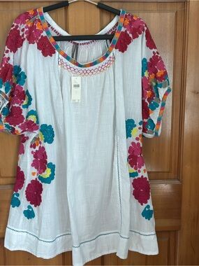 NWT By Anthropologie Embroidered Tunic Top, Size L